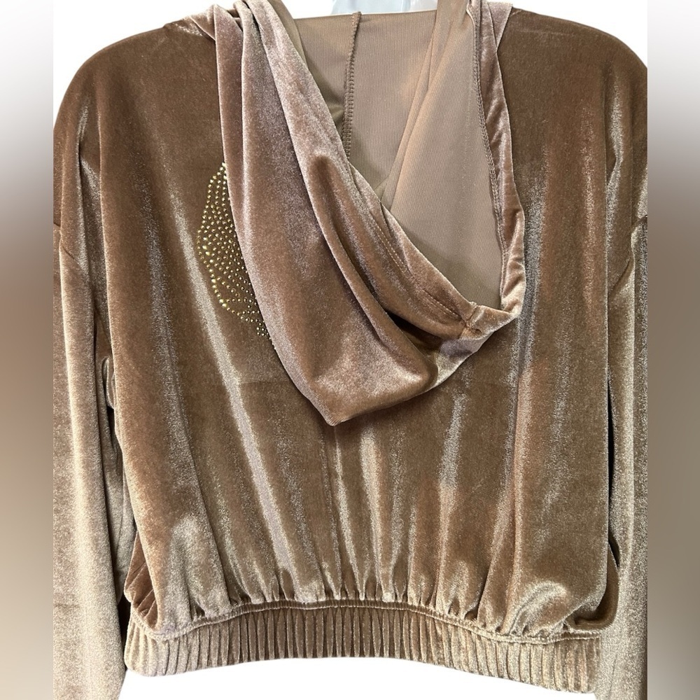 Light Brown Velour Crop Hoodie with Zip up, GUC. size M - Picture 3 of 3